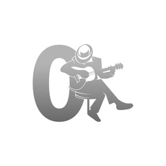 Silhouette of person playing guitar beside number zero illustration