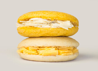 Venezuelan yellow corn arepa stuffed with cheese typical breakfast gastronomic environment
