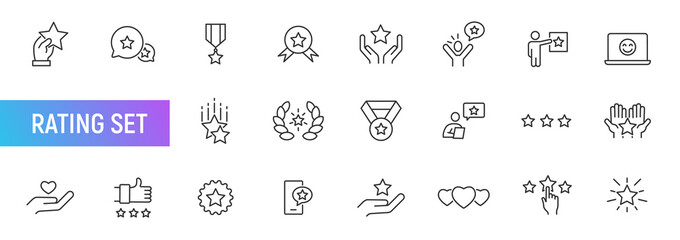 Star vector premium quality line icon set. Review rate star award value best quality icon trophy vector sign