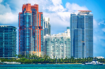 Modern buildings located at Miami Beach in Florida, USA.