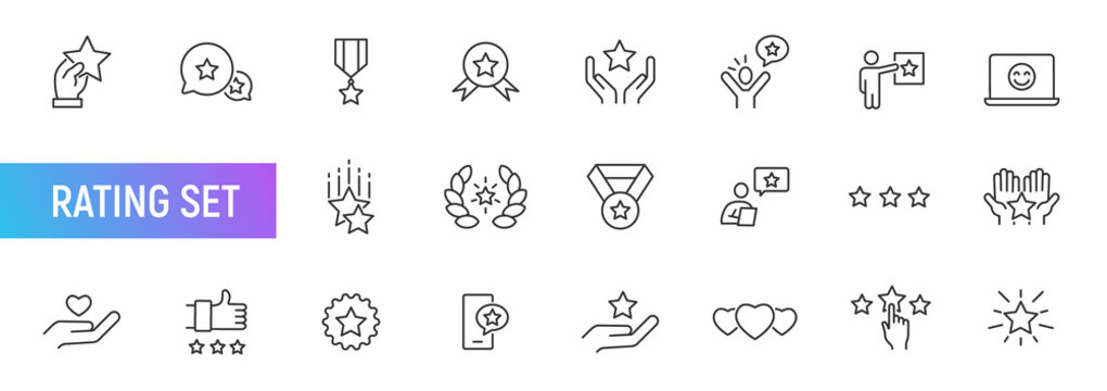 Star Vector Premium Quality Line Icon Set. Review Rate Star Award Value Best Quality Icon Trophy Vector Sign