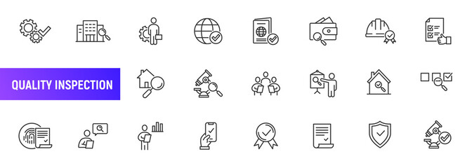 Inspect quality research line icon. Check examine list control safety risk analysis inspect stroke icon