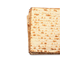 Jewish flatbread matza for Passover on white background, top view