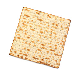 Jewish flatbread matza for Passover on white background, top view