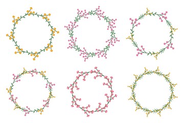 Set of floral wreaths in the shape of a circle. Element for designing postcards, banners, flyers