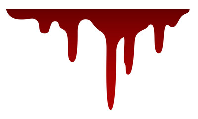 Red liquid drip. Dripping blood, spilled ketchup or ink, horizontal border, halloween decoration element, vector isolated illustration