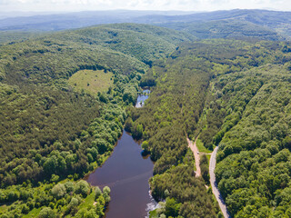 Fototapeta na wymiar Aerial view of Sua Gabra Lakes at Lozenska Mountain, Bulgaria
