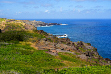 Fototapeta na wymiar Poelua Gulch along Kahekili Highway in West Maui, Hawaii, United States