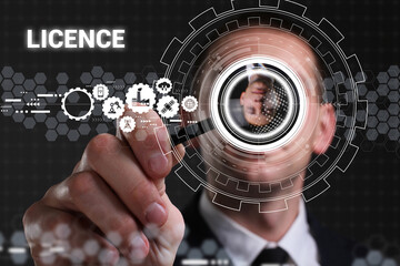 Business, technology, internet and network concept. Young businessman thinks over the steps for successful growth: Licence