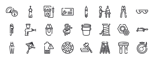 fashion design thin line icons collection. fashion design editable outline icons set. clamps, eye protection, hand tool, spray paint gun, handheld, hex key stock vector.