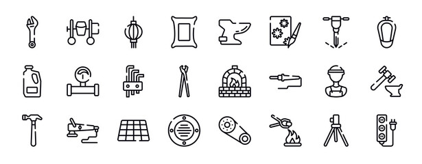 electrician tools thin line icons collection. electrician tools editable outline icons set. puncture, urinal, detergent, gas pipe, allen keys, pincers stock vector.
