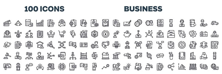 set of business icons in editable thin line style. business outline icons collection. apology, difference, stack, worldwide, online banking, reduction stock vector.