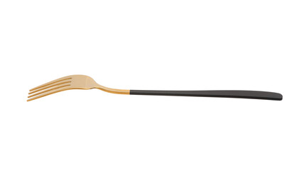 Stylish stainless steel fork on white background