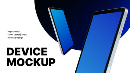 Editable Gadget, Tablet, Smartphone Design. Minimalistic Advertisement Banner with two Devices on Blue Background. Vector illustration