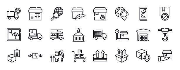 shipping and delivery thin line icons collection. shipping and delivery editable outline icons set. smartphone online track, prohibited, box, package on rolling transport, trolleybuses, use hook