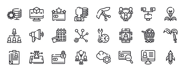 general thin line icons collection. general editable outline icons set. bpm, energy efficiency, hr strategy, advertising agency, annual fee, advertising networks stock vector.