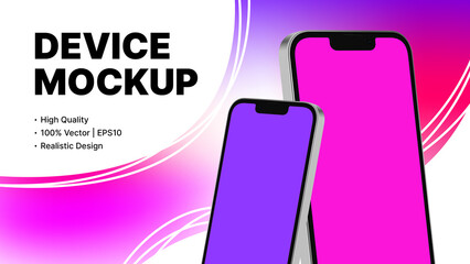 Purple Creative Banner Template with two Realistic Smartphones. Vector illustration
