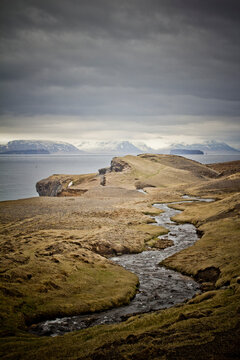 Iceland, Islandia.   Paisaje de los fiordos islandeses.