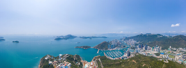 Aerial view of Ocean Park and  Aberdeen, the theme park in Hong Kong