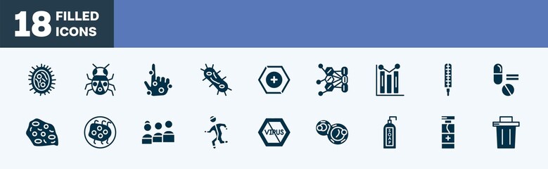 Fototapeta na wymiar set of icons in filled style. editable glyph icons collection. bug, rash, bacterium, prevention