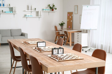Room prepared for chess tournament in club