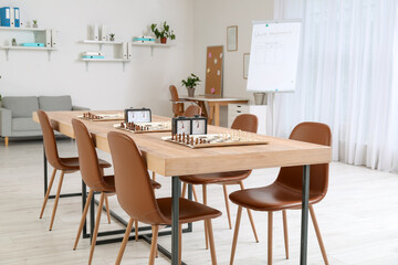 Room prepared for chess tournament in club