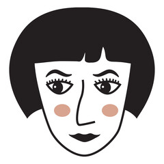 Doodle sketch cute girl smiling face.Hand-drawn line female.Isolated on white background. Outline vector illustration.