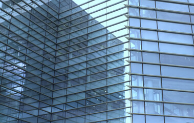 full frame modern urban office architectural abstract with geometric shapes and buildings reflected...