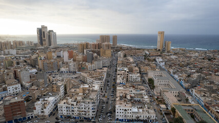 Fototapeta premium December 30, 2021: Capital of Libya, Tripoli seafront skyline view.