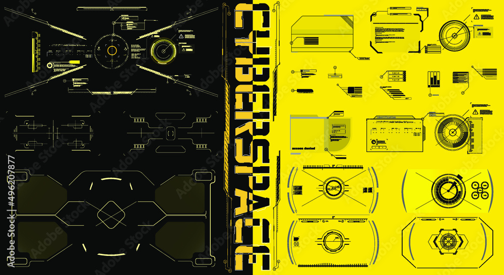 Poster digital design elements hud style. trendy 2022 shapes in cyberpunk style. bar labels,info box bars. 