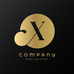 Abstract circle gold premium luxury letter X logo design