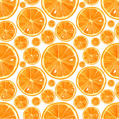 Watercolor vector illustration of seamless pattern with oranges
