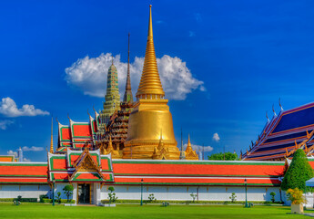 Golden coated template structures in Bangkok, Thailand.