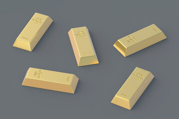 Gold bars. Gold reserve. Value in the financial market. International price. 3d render