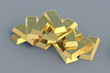 Stack of gold bars. Gold reserve. Value in the financial market. International price. 3d render