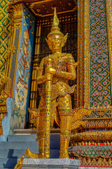Traditional statue as symbol in Thai religion located in temple in Thailand.