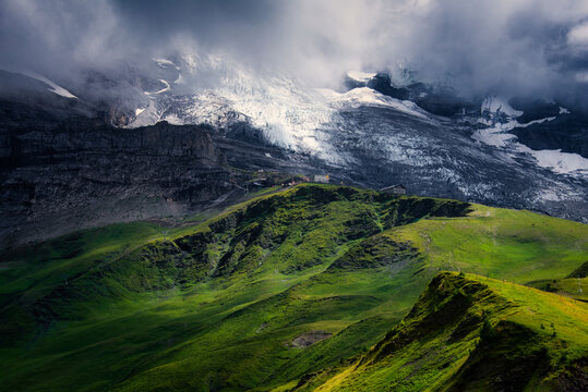 Mountain and glacier landscape, Kleine Scheidegg, Bernese Oberland, Switzerland