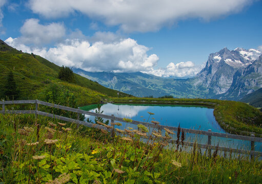 Alpine lake and mountain landscape, Kleine Scheidegg, Bernese Oberland, Switzerland