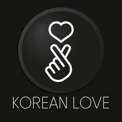 Korean loveminimal vector line icon on 3D button isolated on black background. Premium Vector.