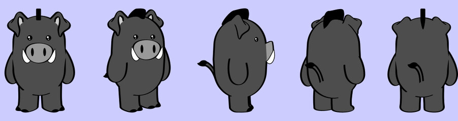 little chibi boar cartoon perspective collection set illustration in vector format