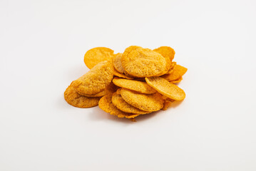 Vegetarian chips on a white background close up