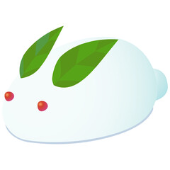 冬らしい雪うさぎのベクターイラストカット 雪と植物の葉と実でできたうさぎの形の雪だるま