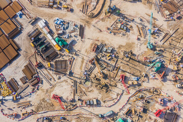 29 feb 2020 - Kowloon, Hong Kong : Massive construction site with crane and machine in Kai Tak Area. previous location of the Hong Kong Airport, Kowloon, Hong Kong, Daytime