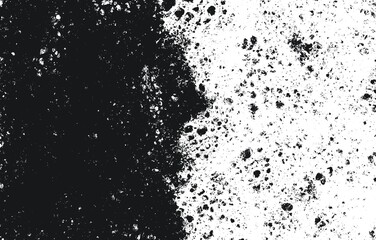 Grunge black and white pattern. Monochrome particles abstract texture. Background of cracks, scuffs, chips, stains, ink spots, lines. Dark design background surface.
