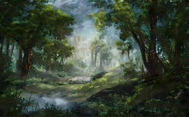 Fototapeta premium an oil painting shows an image of forest