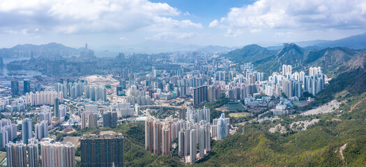 cityscape under the Lion Rock, Kowloon, Hong Kong - obrazy, fototapety, plakaty