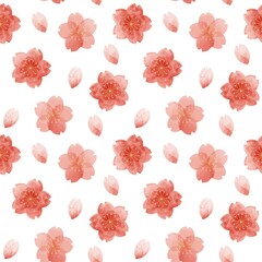 綺麗な水彩の桜のシームレスパターン、背景/ Beautiful Watercolor Cherry Blossom Seamles Pattern,　Background