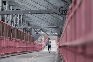 Foto op Aluminium Solo casual man walking the cycling lane on Williamsburg Bridge, Brooklyn, New York City, USA © kasto