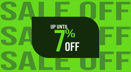 Settlement up to fifty percent off. Green banner with 7% off