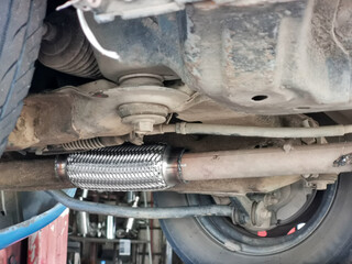 New installation car exhaust flexible connection.